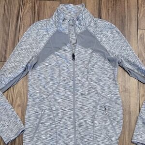 Zella Womens Athletic Jacket Heathered Grey Mesh Panels Full Zip Long Sleeve L G